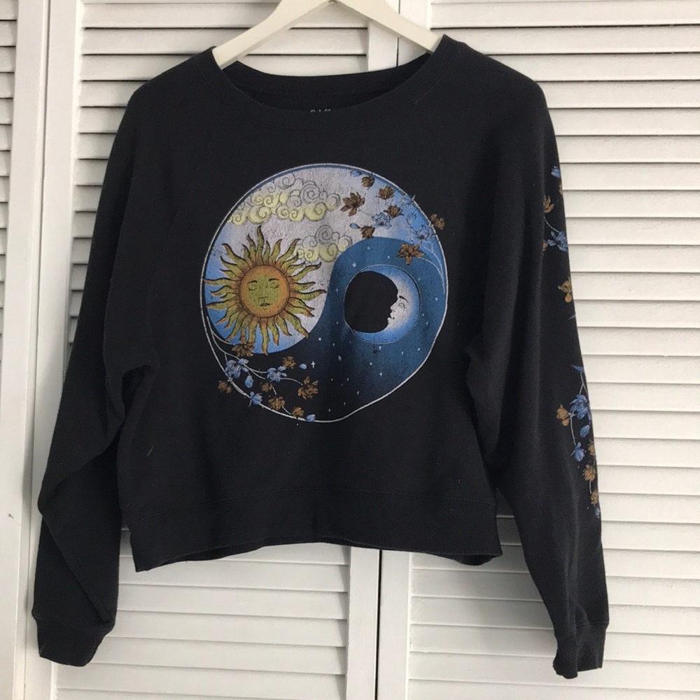 Rebellious One Sun and Moon Graphic Black Sweater SZ S